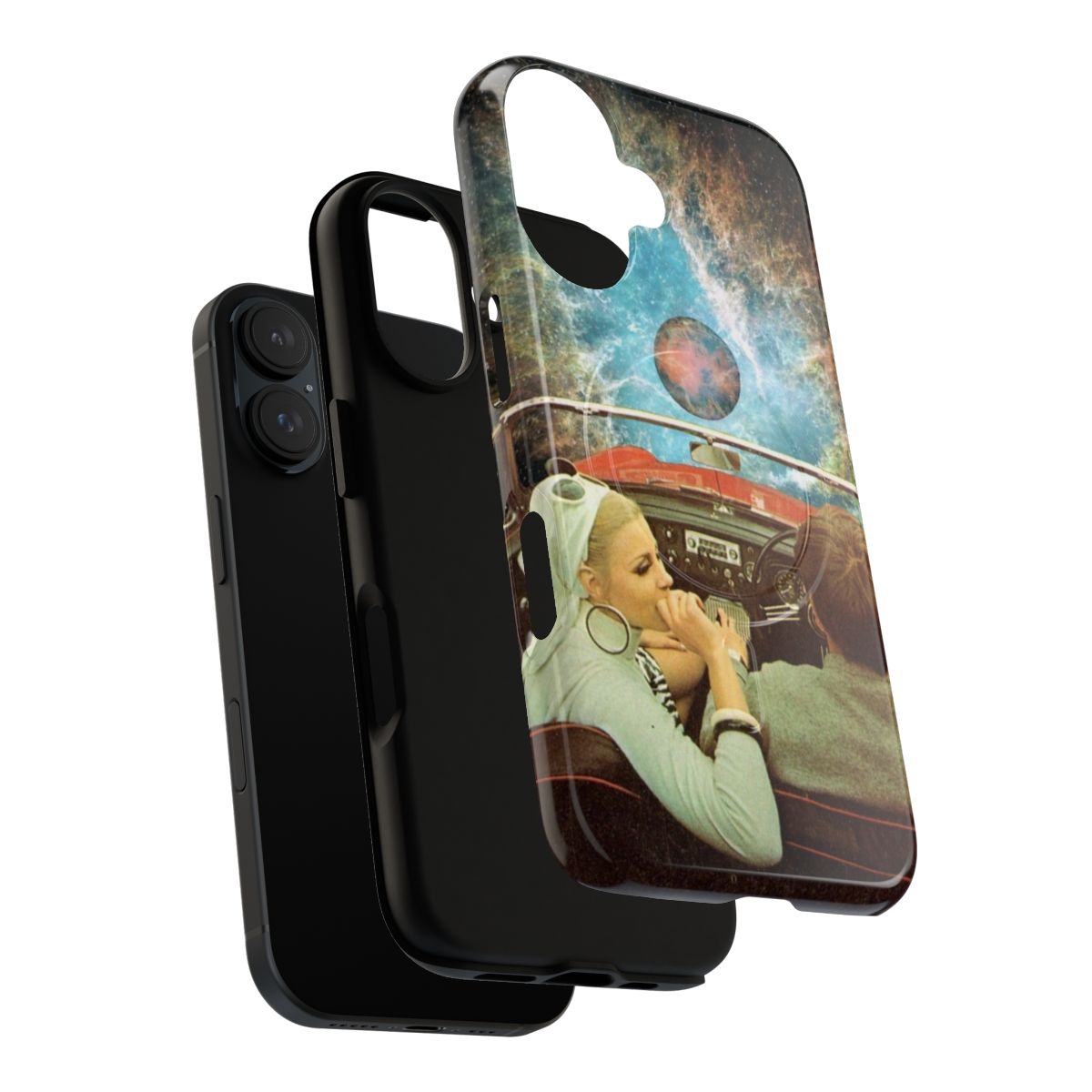 A surreal collage artwork phone case with planets, nebula, and stars in the night sky. - Layers