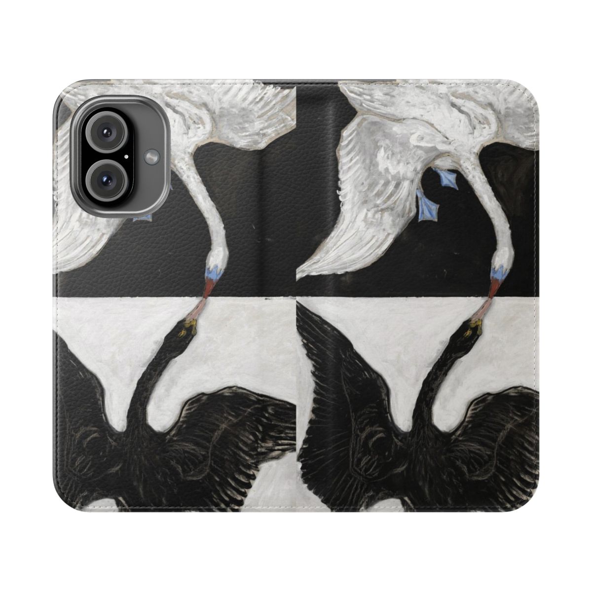 Flip cover phone case featuring the painting "The Swan" by Hilma af Klint, with a monochromatic bird design in a modern, minimalist style.