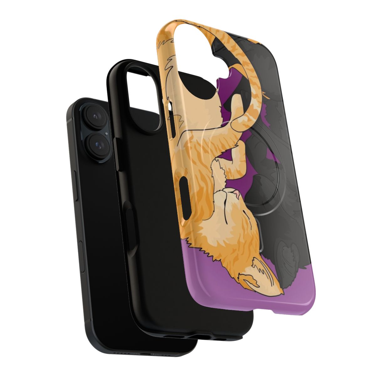 Handmade magnetic protective phone case featuring a black and orange tabby kitten in a heart shape. - Layers