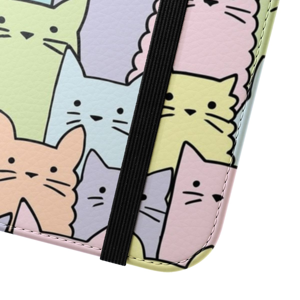 Pastel cats pattern printed on a protective flip phone case - Close Up