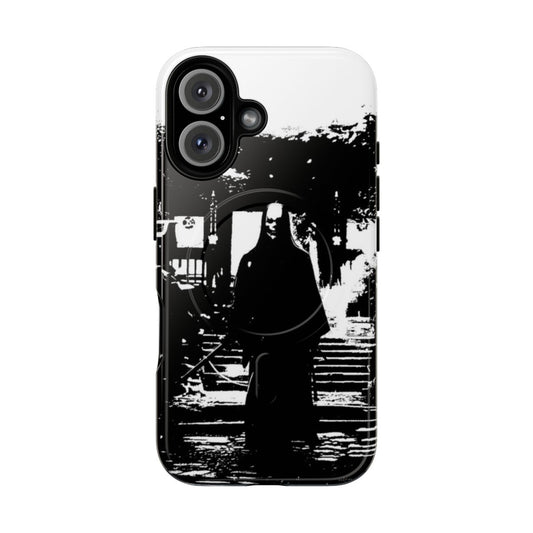 Magnetic tough phone case featuring a dramatic black and white silhouette of a samurai warrior in a minimalist, gothic aesthetic design.