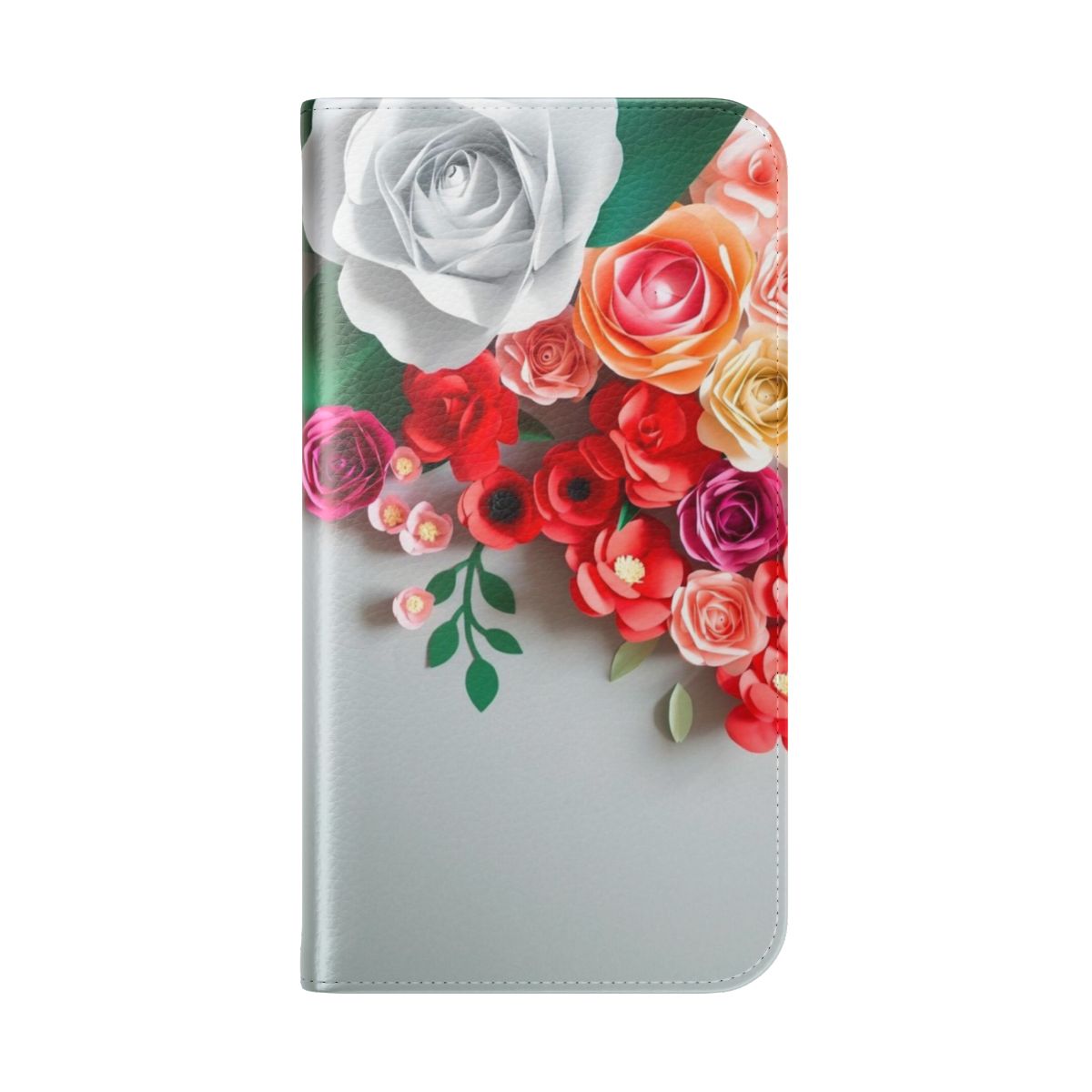 Handmade paper flower phone case with colorful floral design - Folded Back