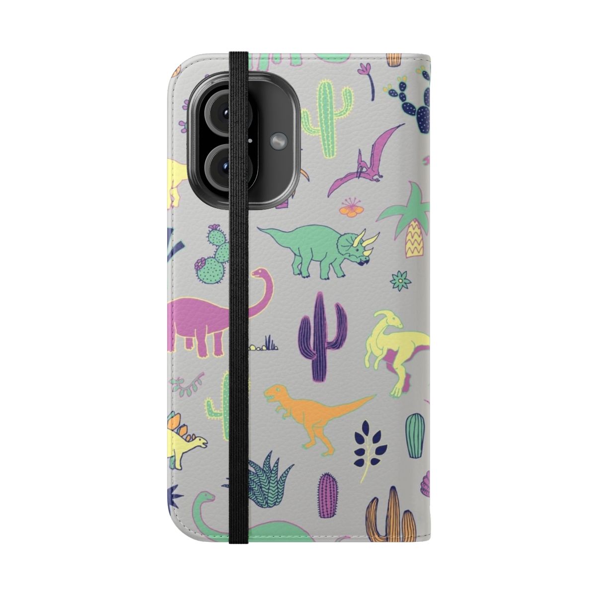 Colorful phone case with a dinosaur and desert pattern in pastel colors - Folded Front