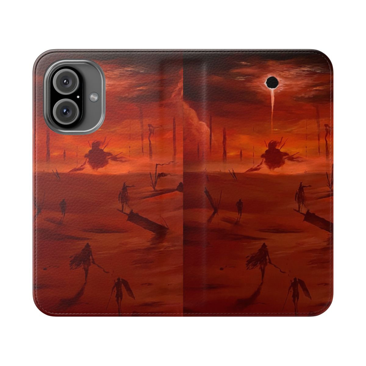 A vibrant, battle-themed phone case inspired by FromSoftware's Souls-like video games.