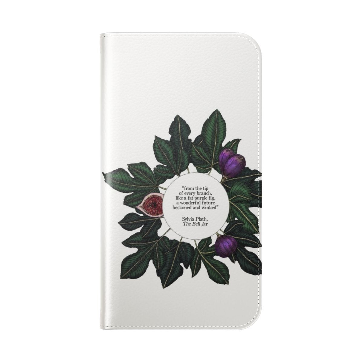 Flip cover phone case featuring a quote from "The Bell Jar" by Sylvia Plath - Folded Back