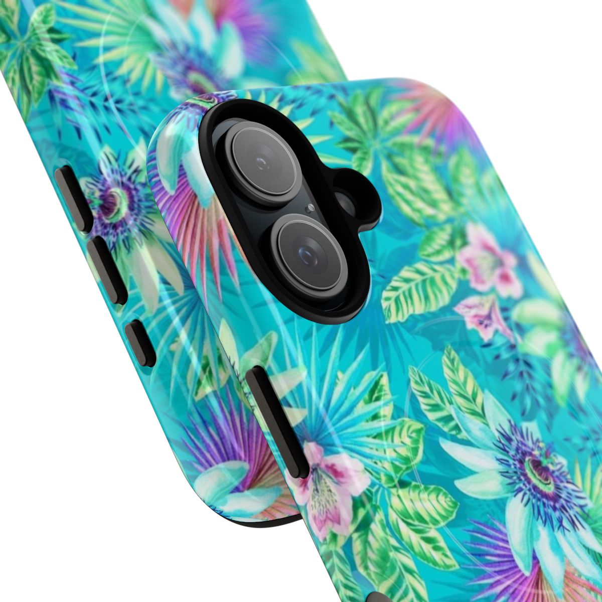 Passion fruit-themed magnetic tough phone case with vibrant floral designs - Detail