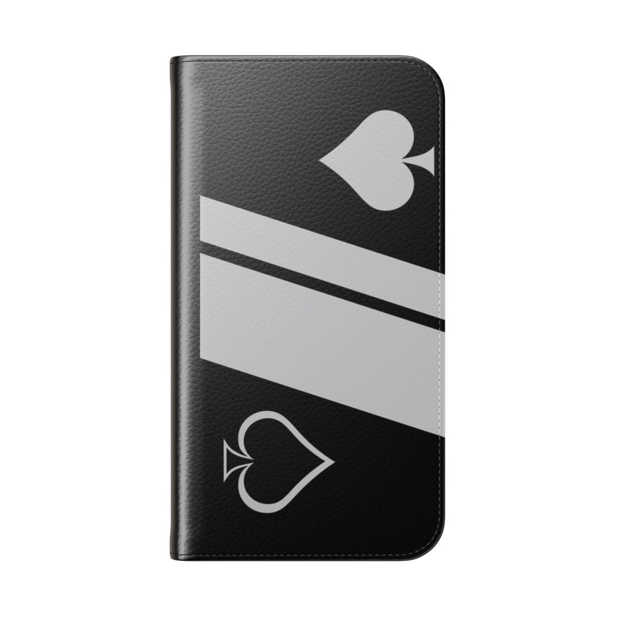 Destiny-inspired phone case with black and white striped Ace of Spades design - Folded Back