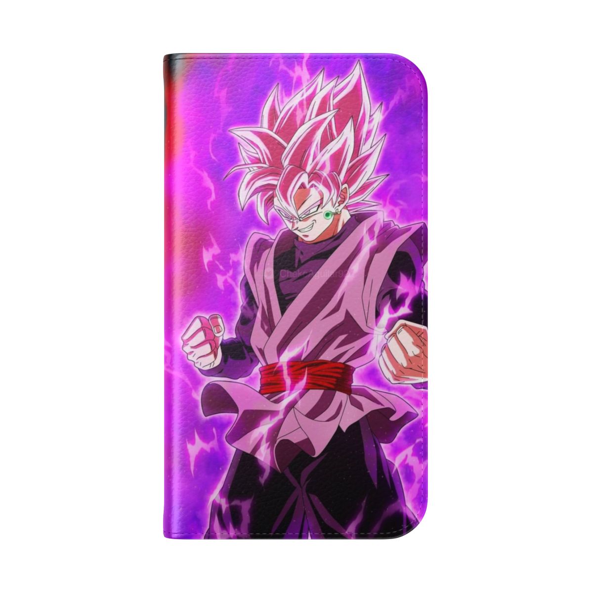 Black and pink anime-inspired flip phone case featuring a powerful character - Folded Back