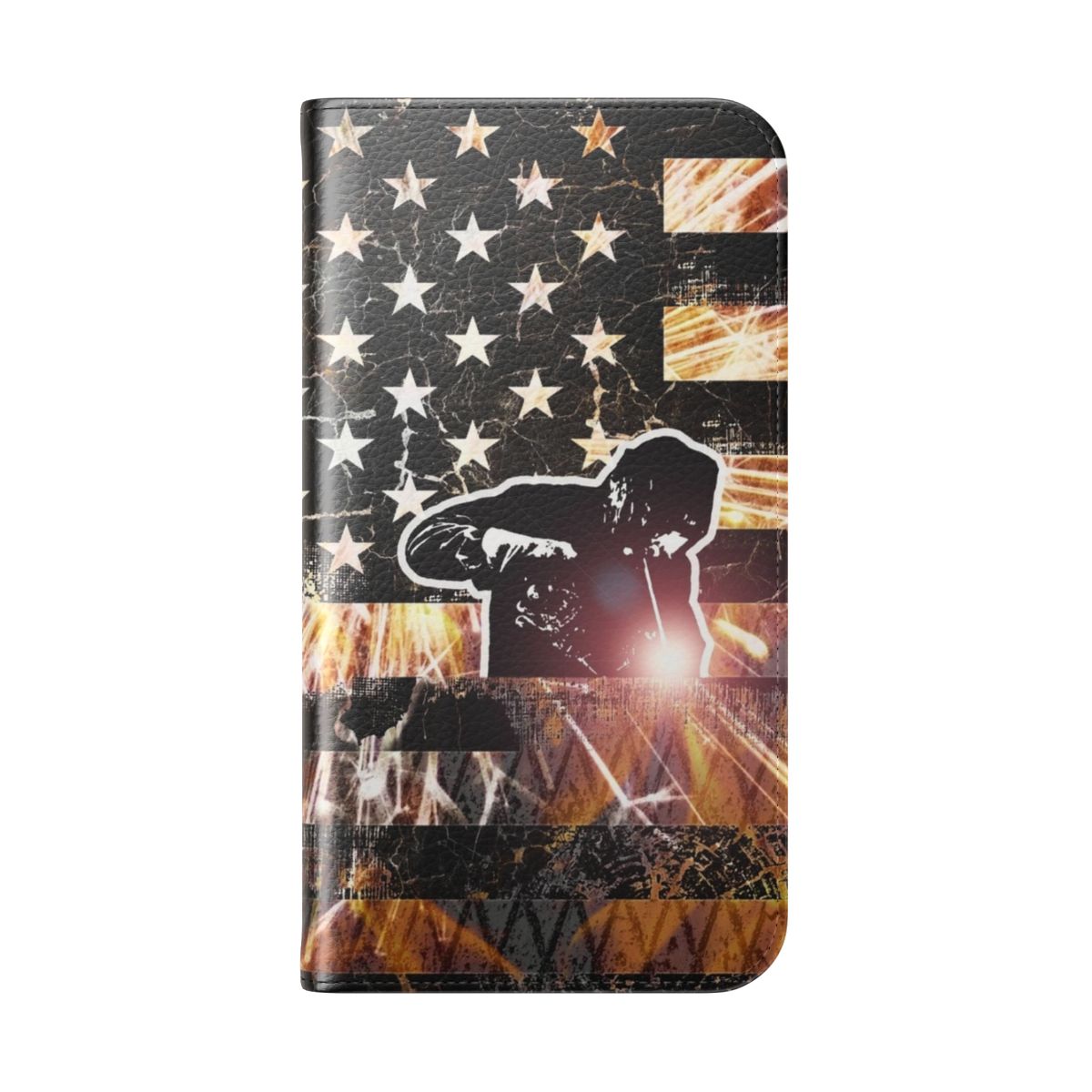 Welding inspired American flag phone case cover with sparks and flames - Folded Back