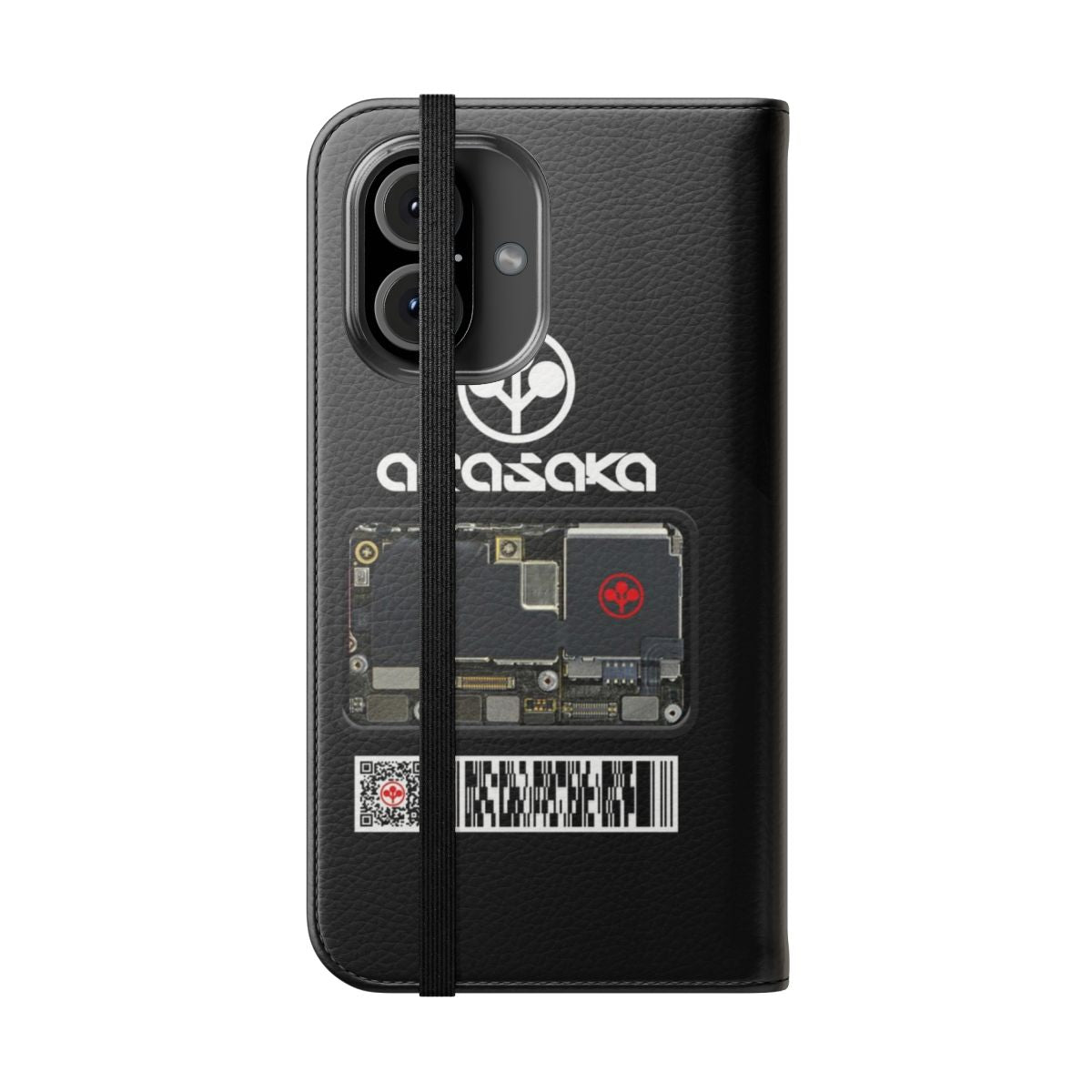 Cyberpunk-inspired flip cover phone case with Arasaka corporate logo - Folded Front