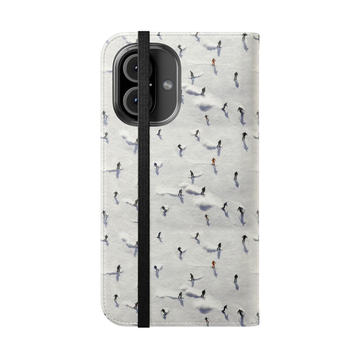 Skier Crowd Flip Cover Phone Case with Mountain Snow Design - Folded Front