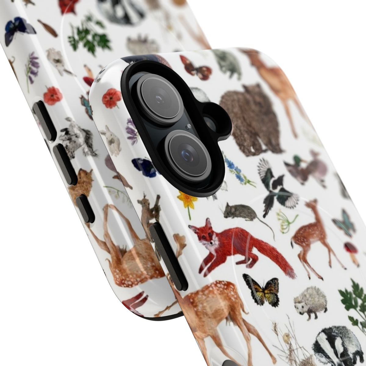 Magnetic phone cases featuring a variety of woodland animals like bears, foxes, deer, and more. - Detail