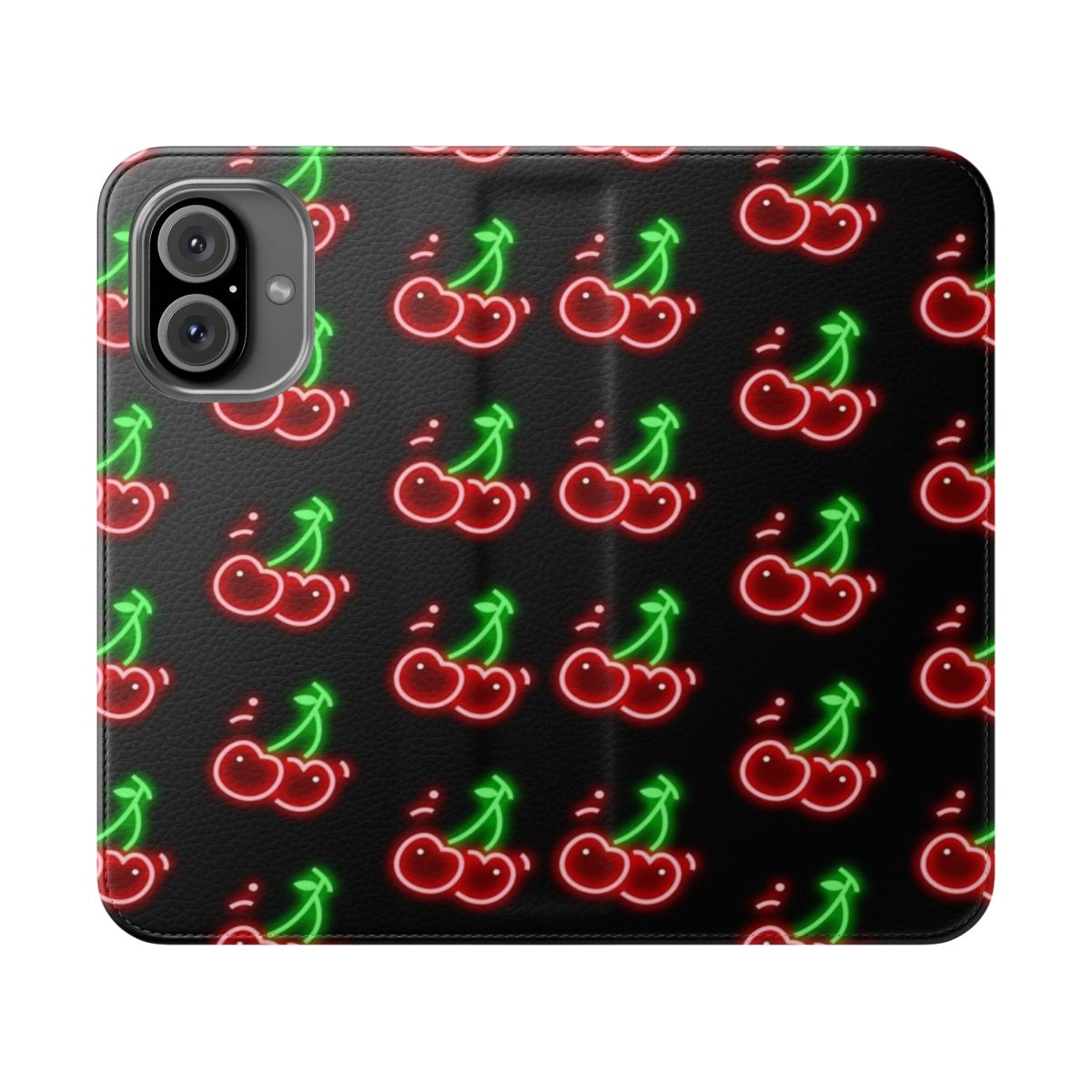 Trendy and creative phone case cover with cherry, red, black, neon glow design for iPhone and Galaxy smartphones