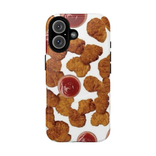 A tough, magnetic phone case featuring a vibrant chicken nugget design.