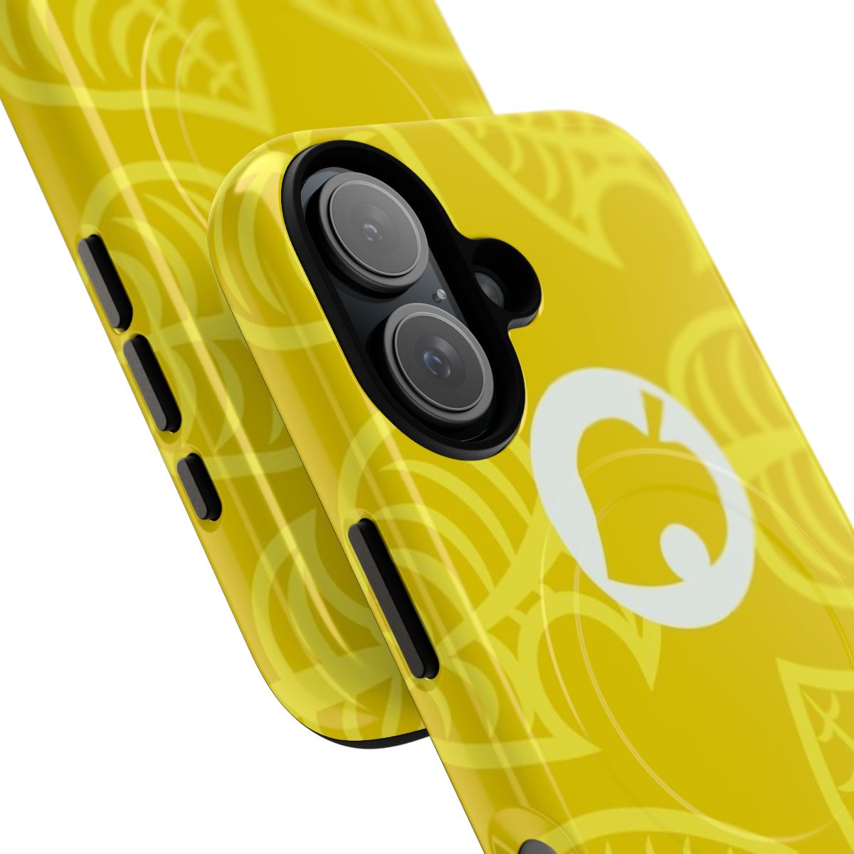 Yellow phone case with animal crossing nook phone design - Detail