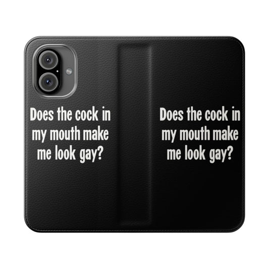 Rude humor flip phone case with a sarcastic, adult-themed design