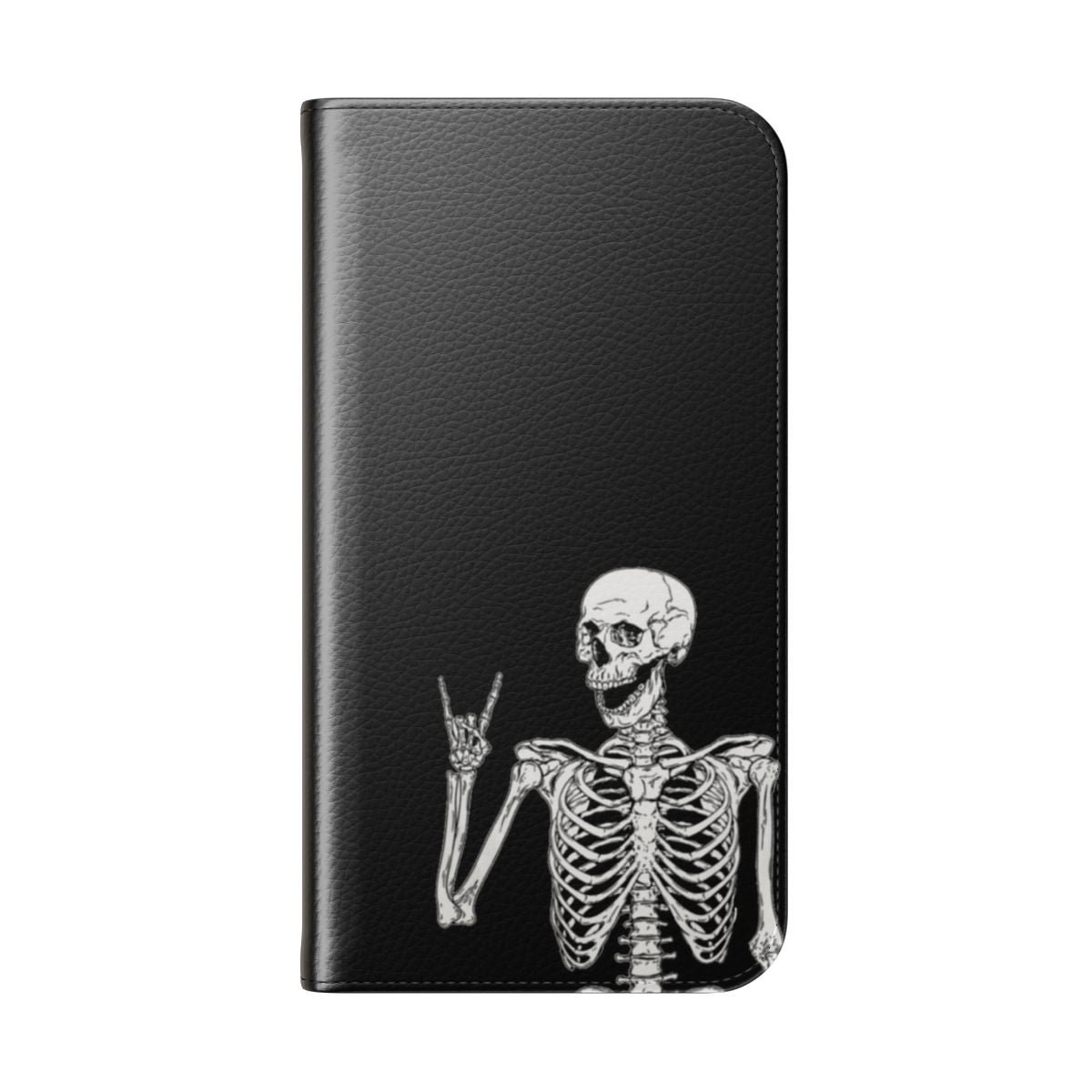 Skeleton design on a black flip cover phone case - Folded Back