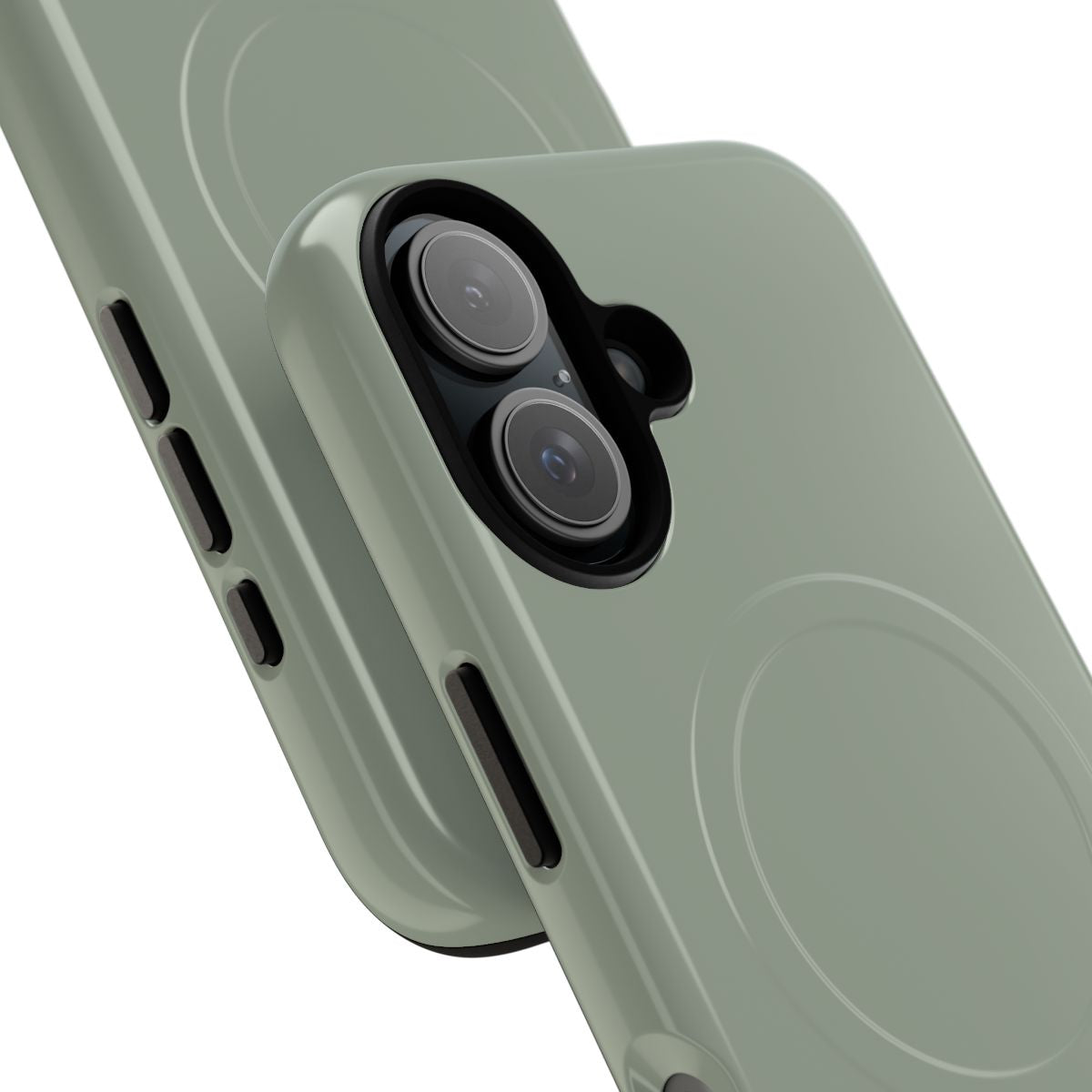 Minimalist green phone case with a magnetic closure and simple, solid design. - Detail