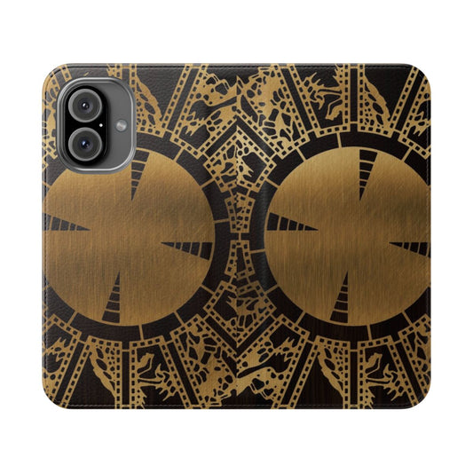 Lament-Inspired Flip Cover Phone Case with Hellraiser Puzzle Box Design