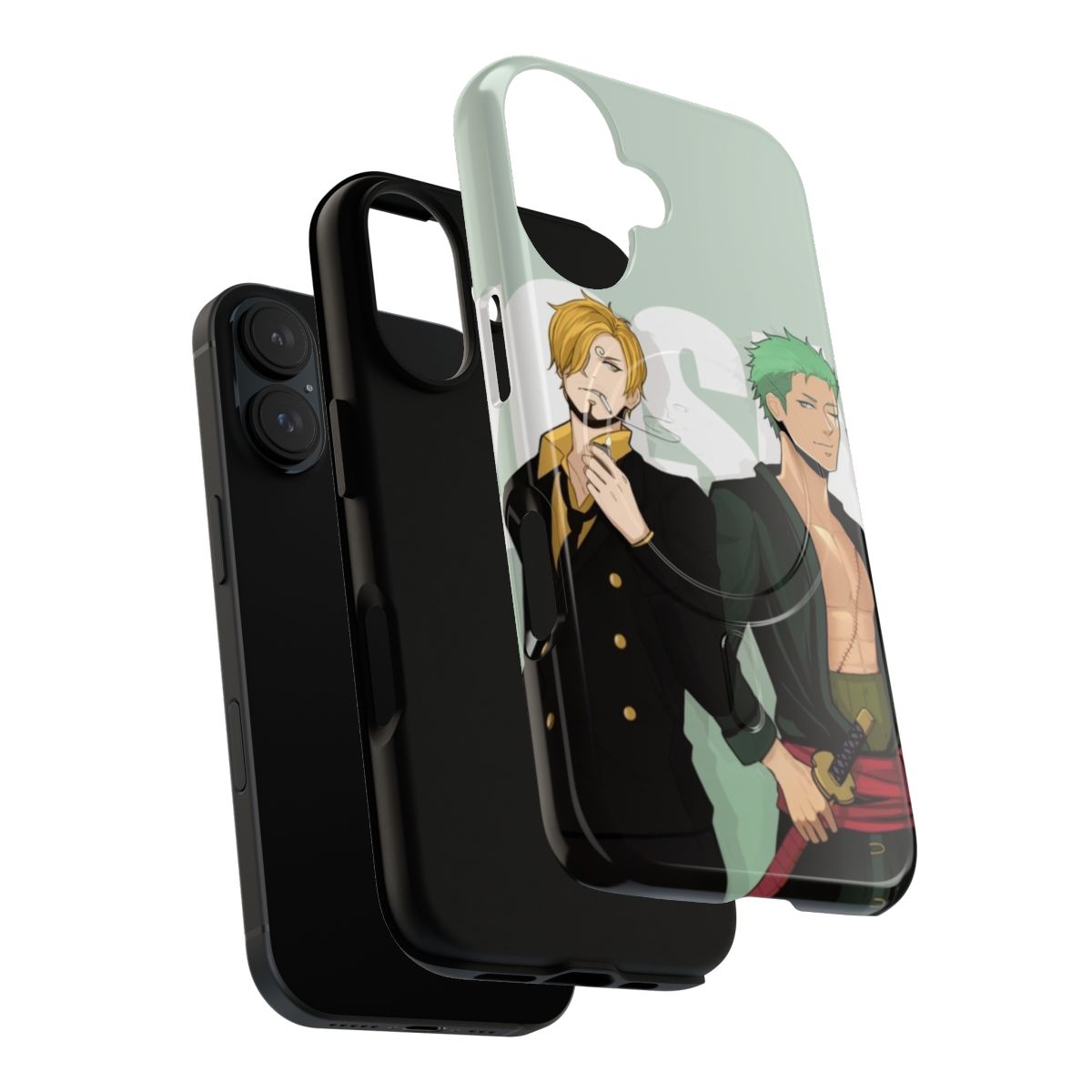 Phone case featuring an artistic depiction of the characters Zoro and Sanji from the anime/manga series One Piece. - Layers