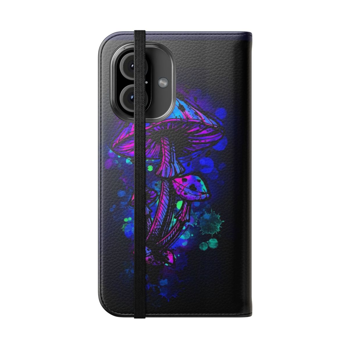 Colorful and trippy flip phone case with psychedelic mushroom design - Folded Front