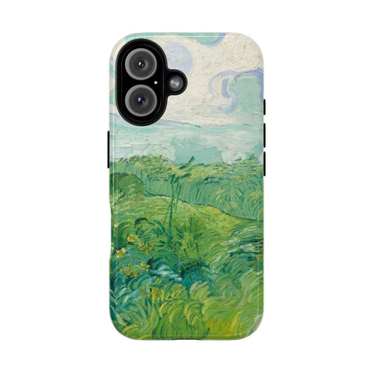 Phone case featuring the 1890 painting "Green Wheat Fields, Auvers" by the renowned Dutch impressionist artist Vincent van Gogh.