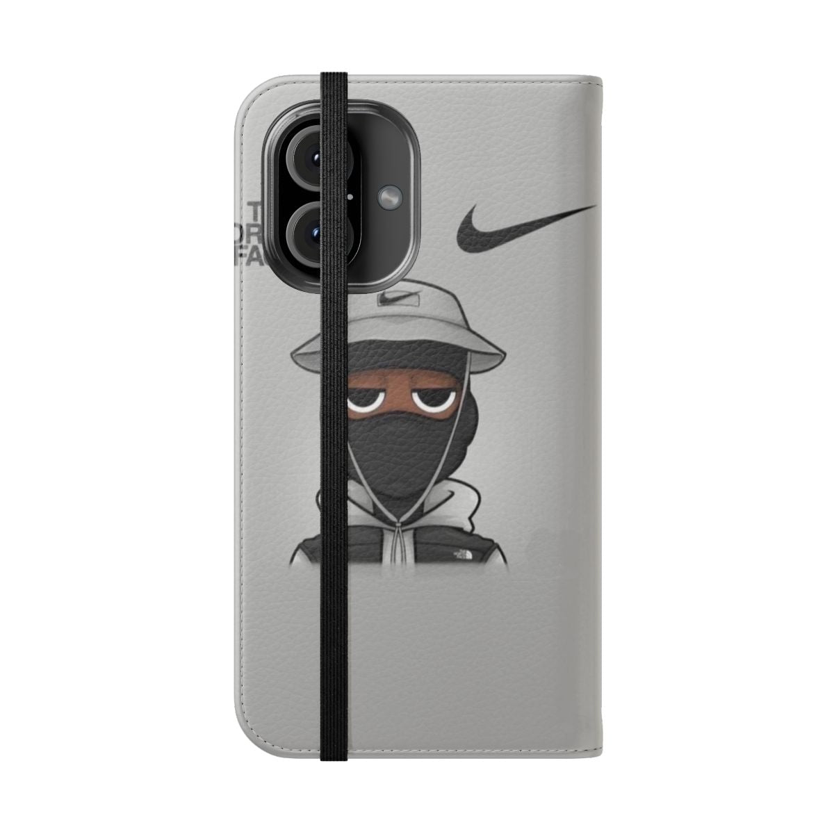 Stylish flip cover phone case with nike-inspired design - Folded Front