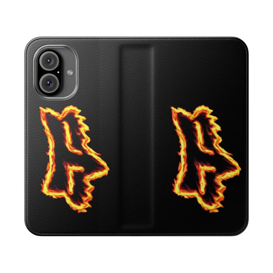 Stylish phone case cover with a fiery fox head graphic design