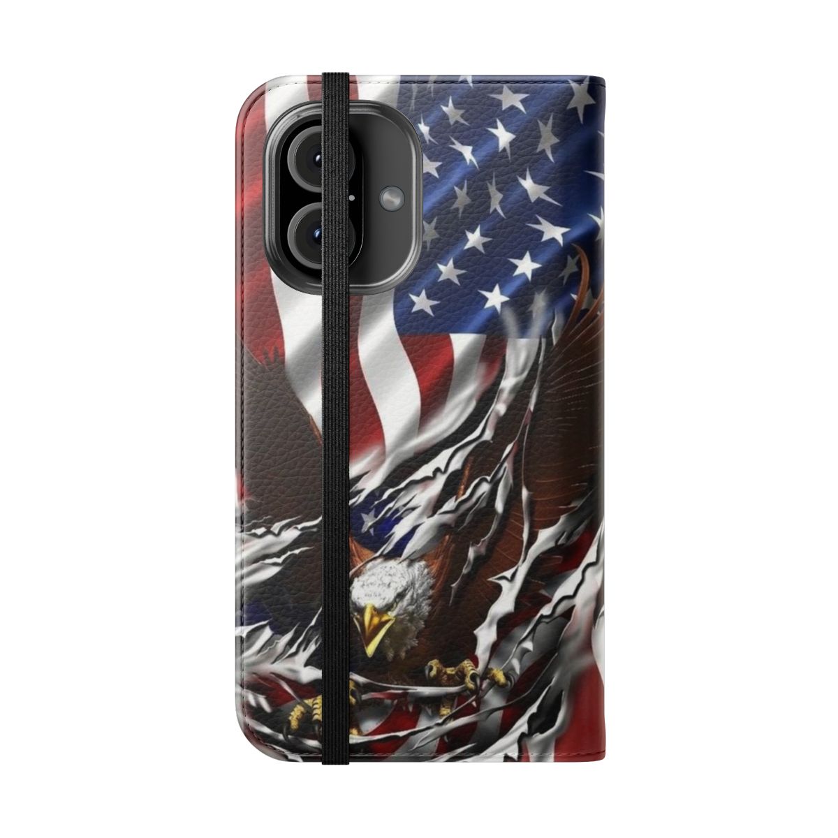 Patriotic phone case with American flag and eagle design - Folded Front