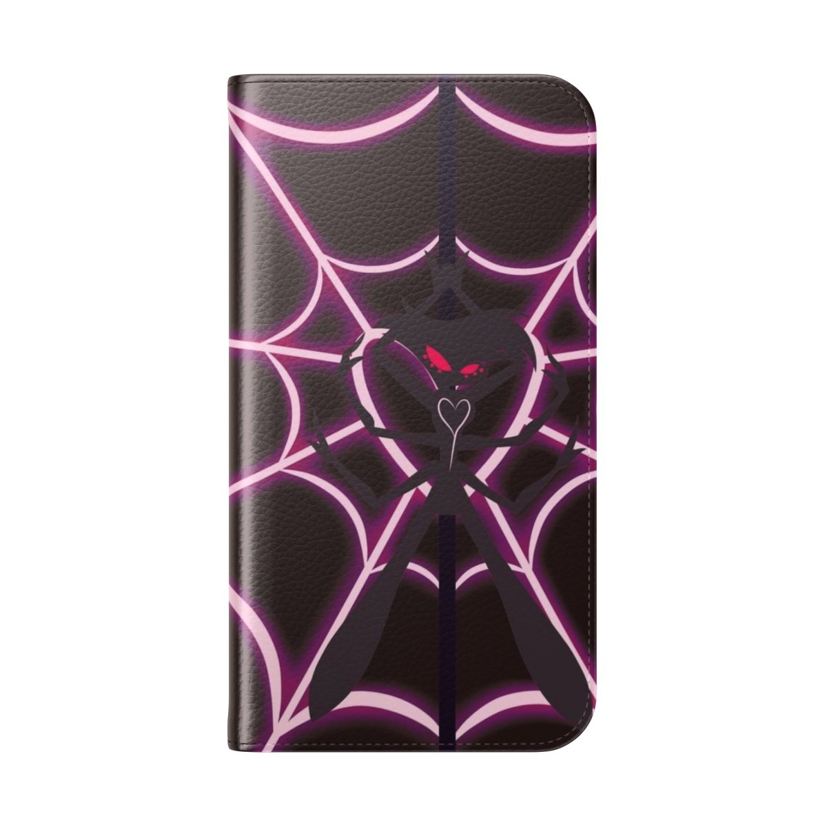 Flip cover phone case with Angel Dust, Hazbin Hotel, Cherri Bomb, and Spider design - Folded Back