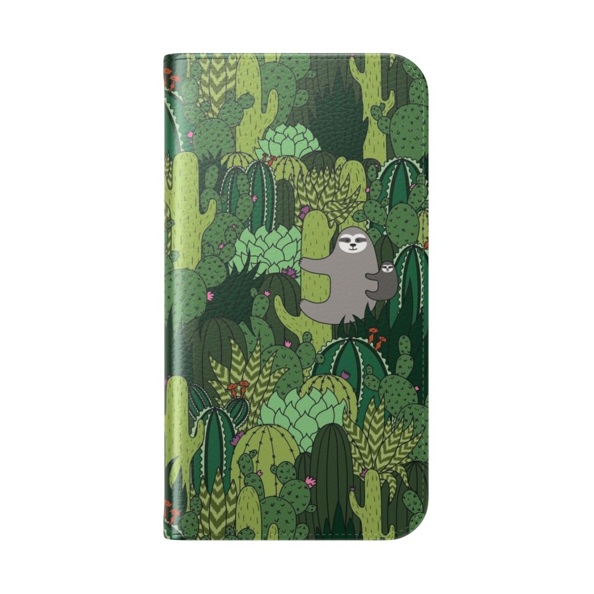 Cactus sloth-patterned flip phone case cover - Folded Back