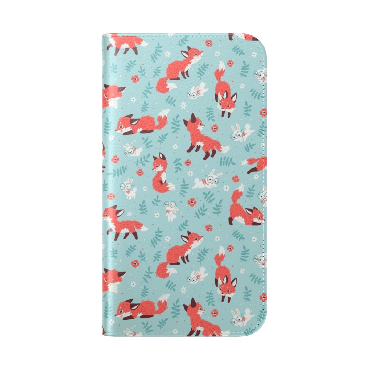 Whimsical fantasy animal phone case cover with a fox and bunny design - Folded Back