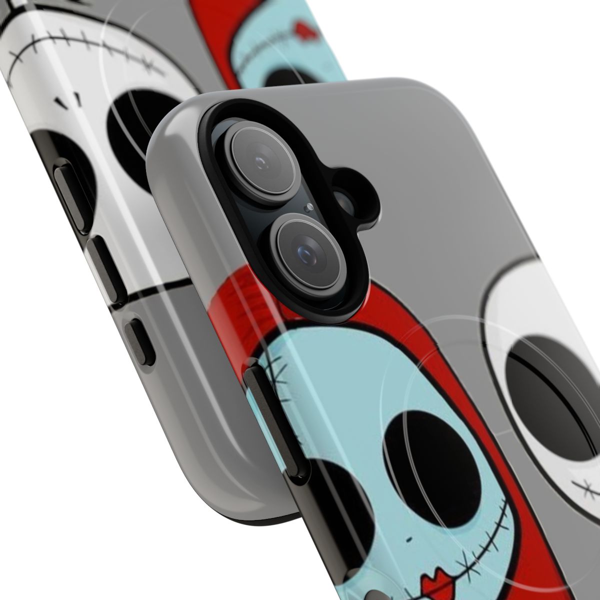 Image of a magnetic tough phone case featuring Jack Skellington and his girlfriend from The Nightmare Before Christmas. - Detail