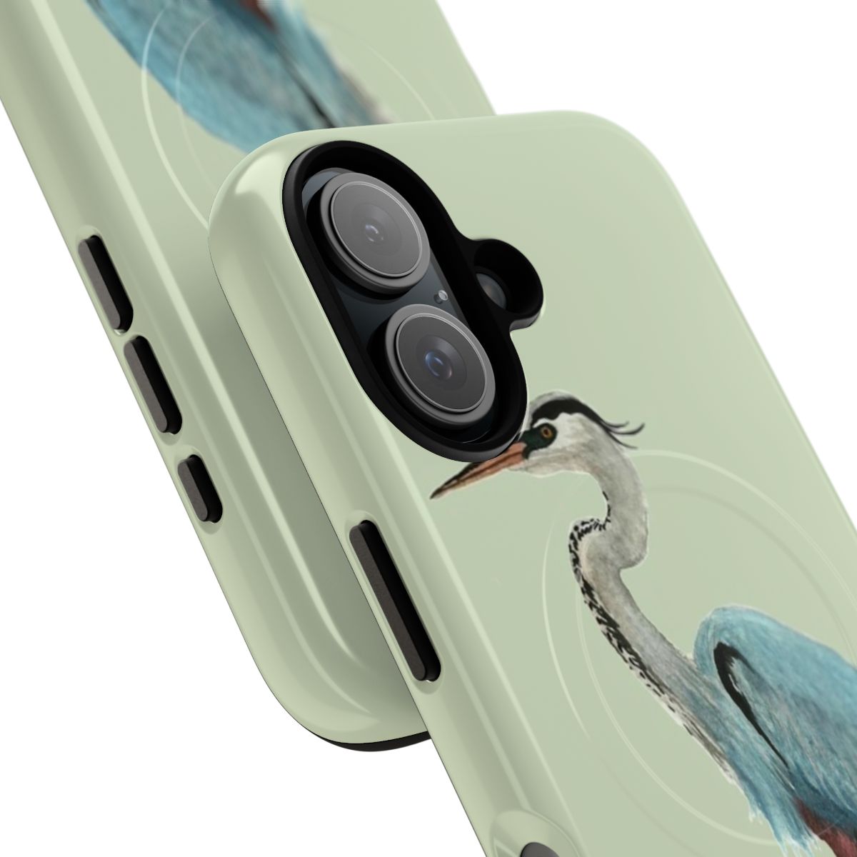 Durable phone case featuring a striking image of a great blue heron in its natural habitat. - Detail