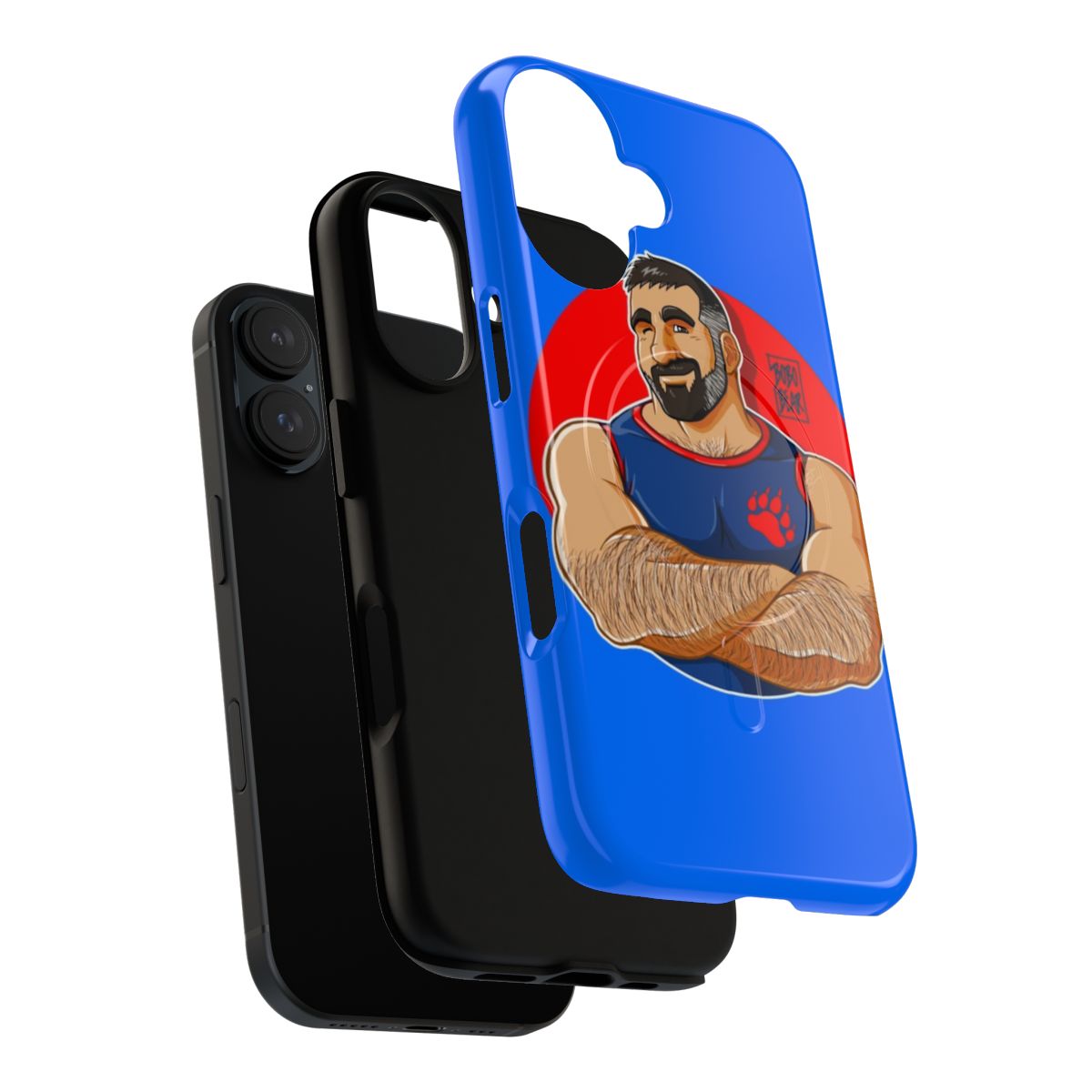 Magnetic tough phone case with an illustration of a bear with crossed arms, representing gay and LGBTQ pride. - Layers