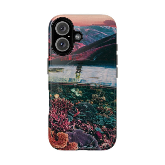 Vibrant digital art phone case with a trippy, bohemian underwater coral design