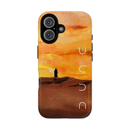 Dune-inspired magnetic tough phone case with desert and sunset design