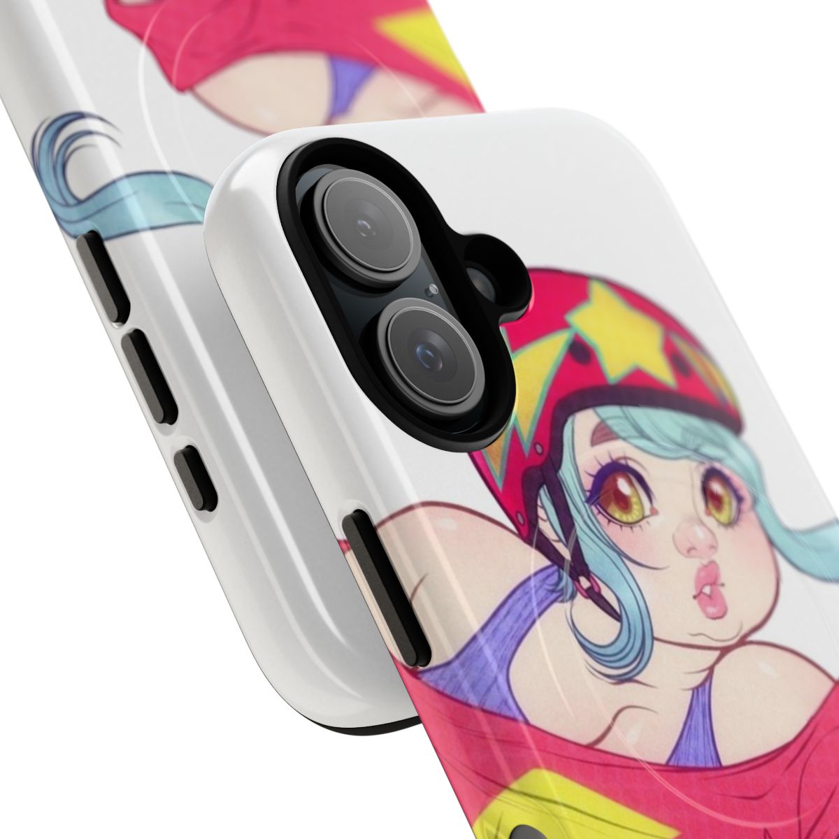 Colorful 80s-style magnetic tough phone case with roller derby design - Detail