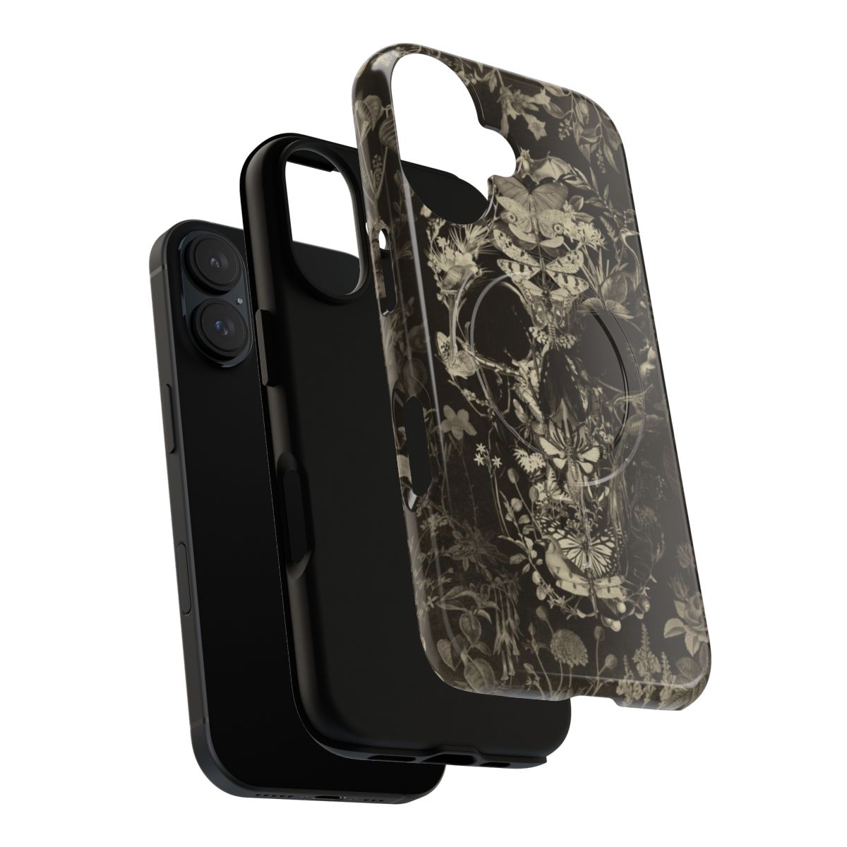 Papillon skull old plate magnetic tough phone case - Layers