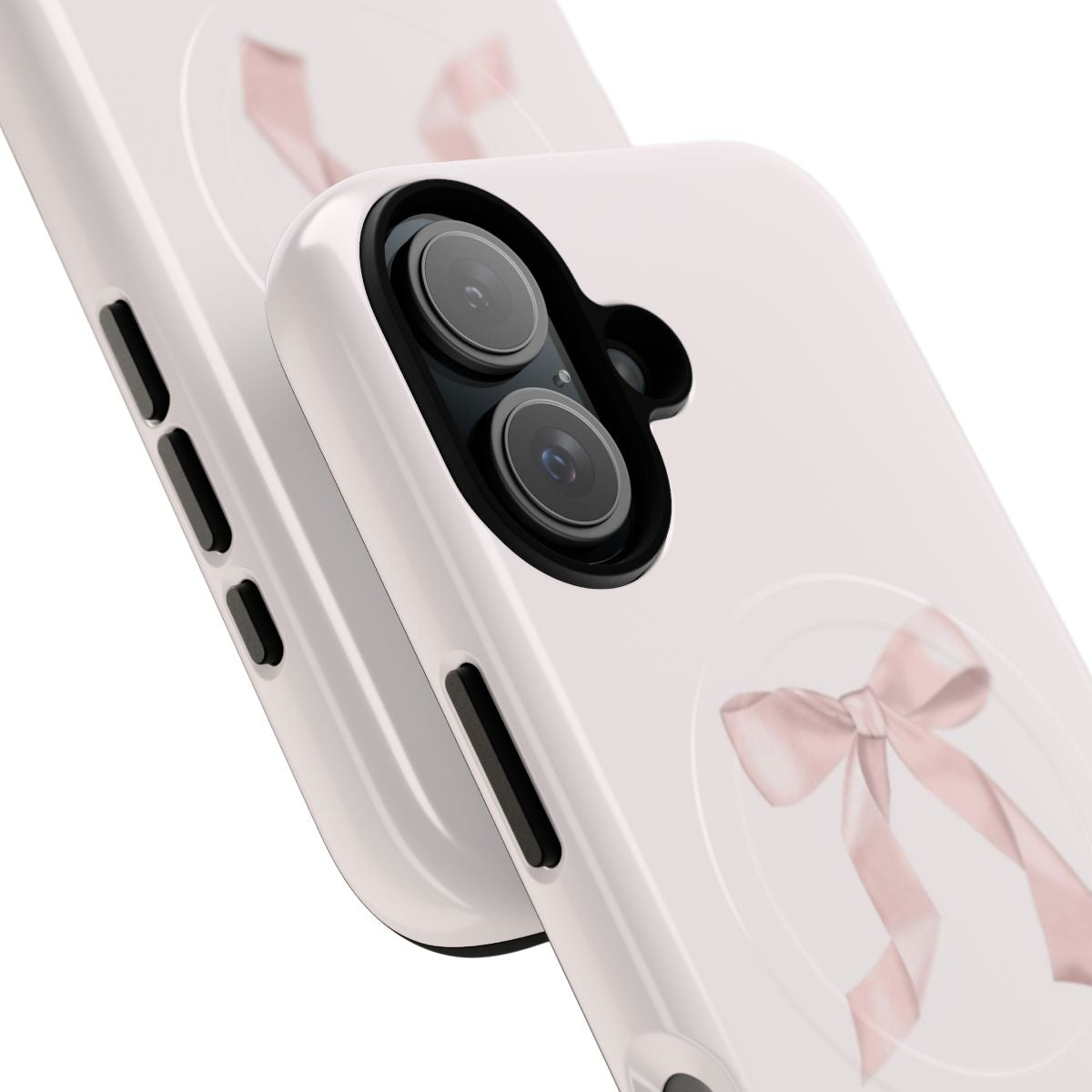 Pink phone case with a coquette-style ribbon bow design - Detail