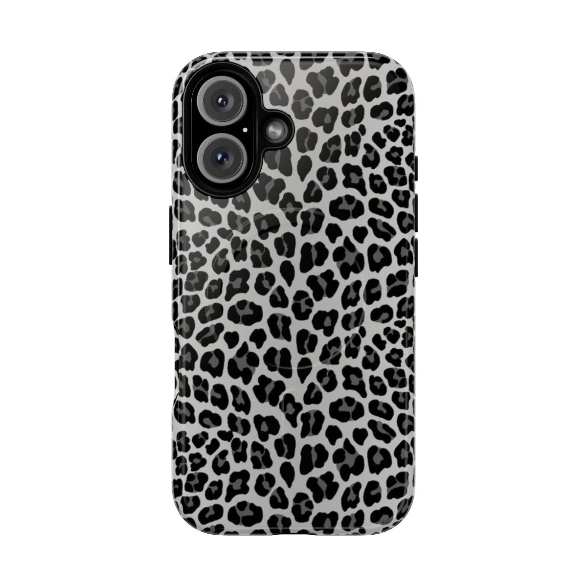 Snow leopard print phone case with a magnetic protective design