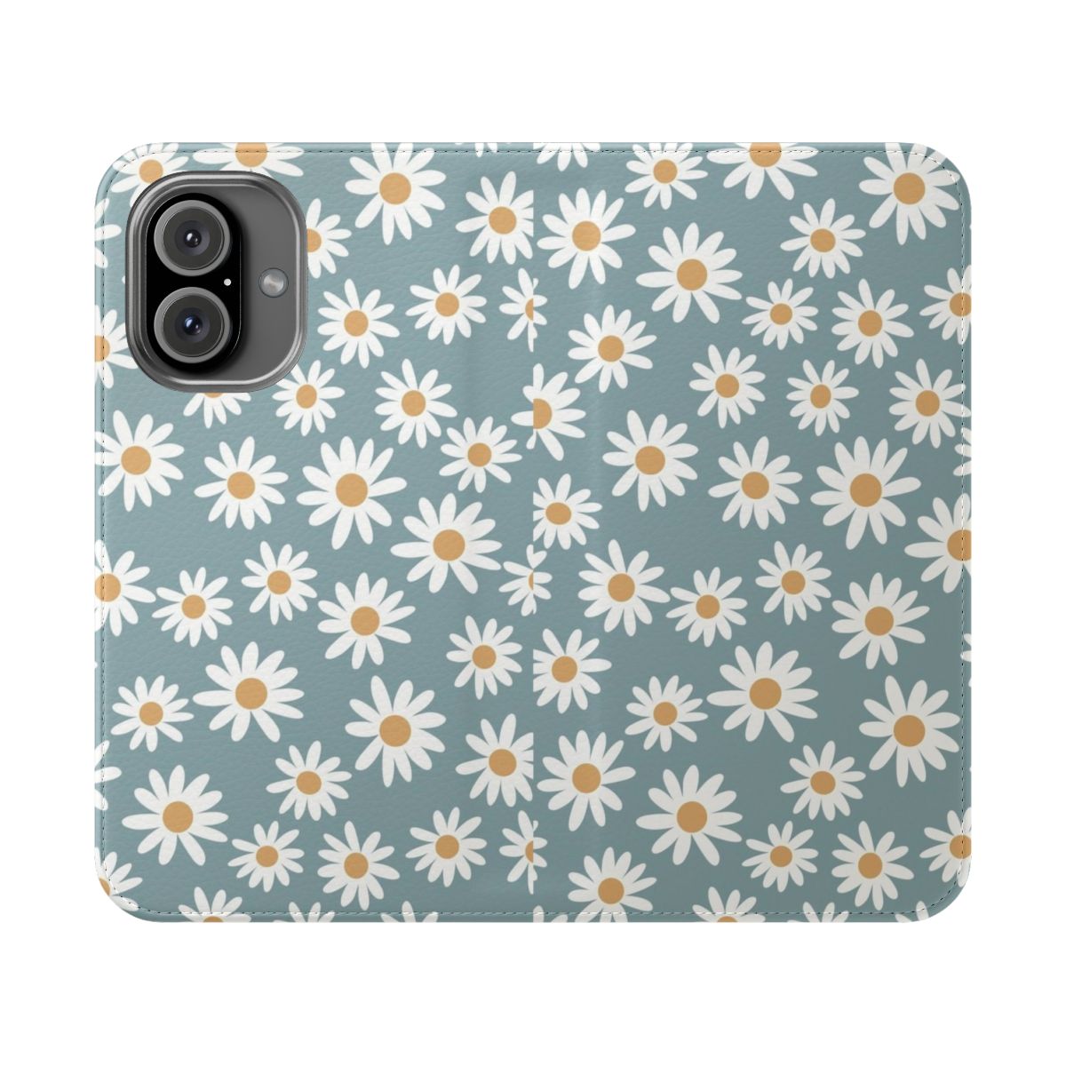 Retro floral daisy pattern design on a flip cover phone case