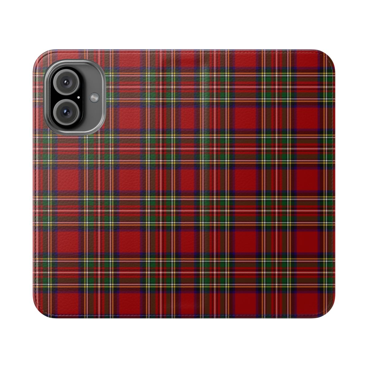 Stylish Scottish plaid pattern flip phone case in durable red and black cloth material