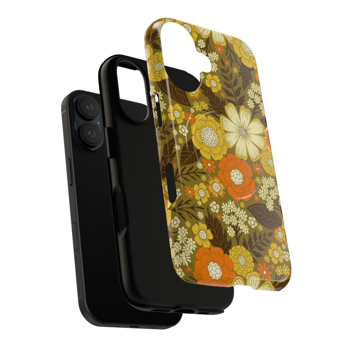 Vintage 1970s style floral pattern phone case with magnetic closure - Layers