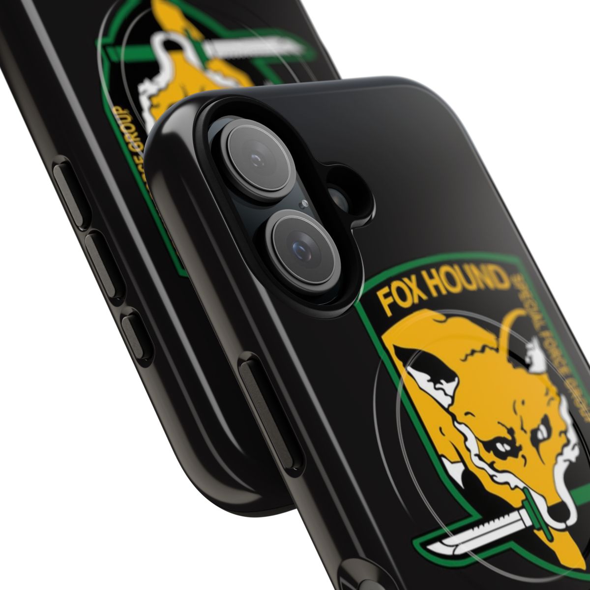 A phone case featuring the Foxhound logo from the Metal Gear Solid video game series. - Detail