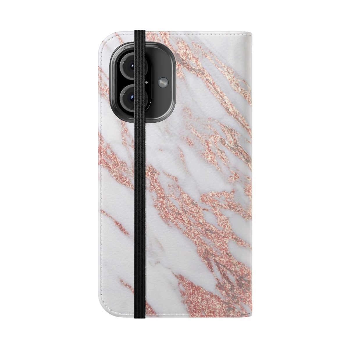 Rose gold marble glitter phone case with a natural, shiny design - Folded Front