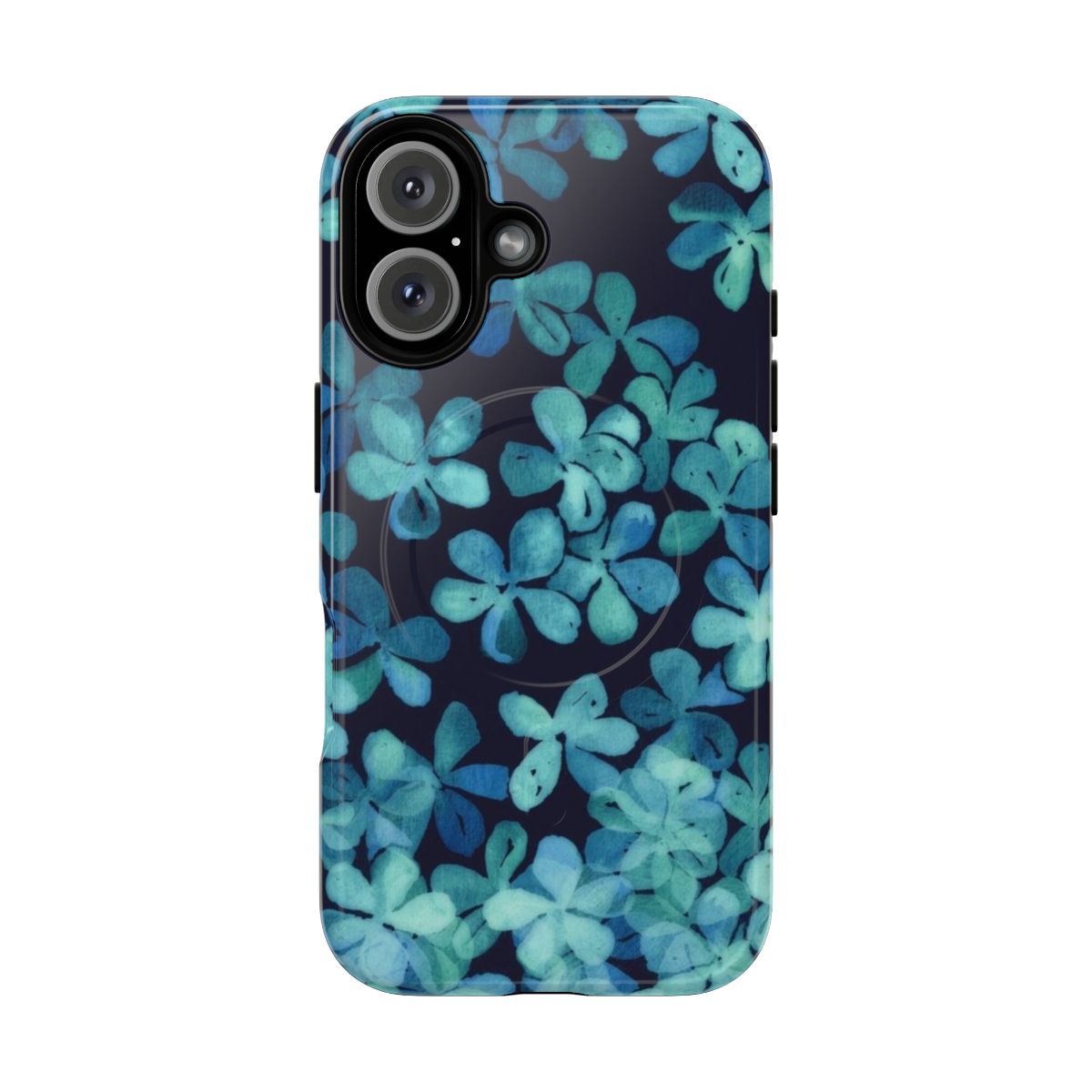 Hand painted floral pattern in navy blue and teal colors on a tough magnetic phone case