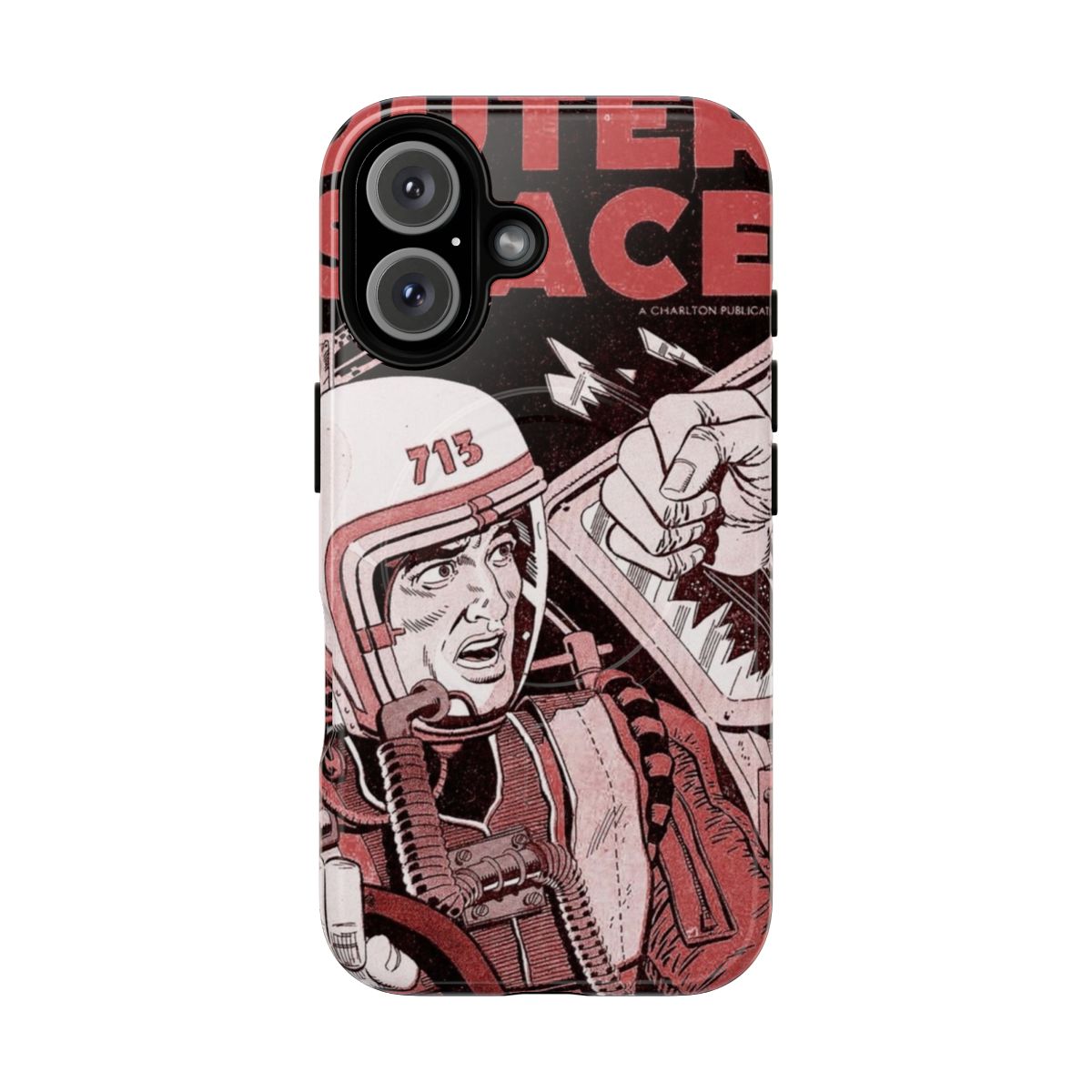 Vintage science fiction illustration phone case with retro pop art superhero graphics