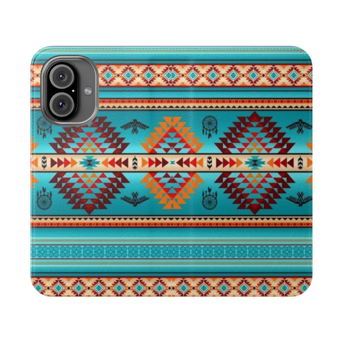 Colorful Aztec print design on a flip phone case