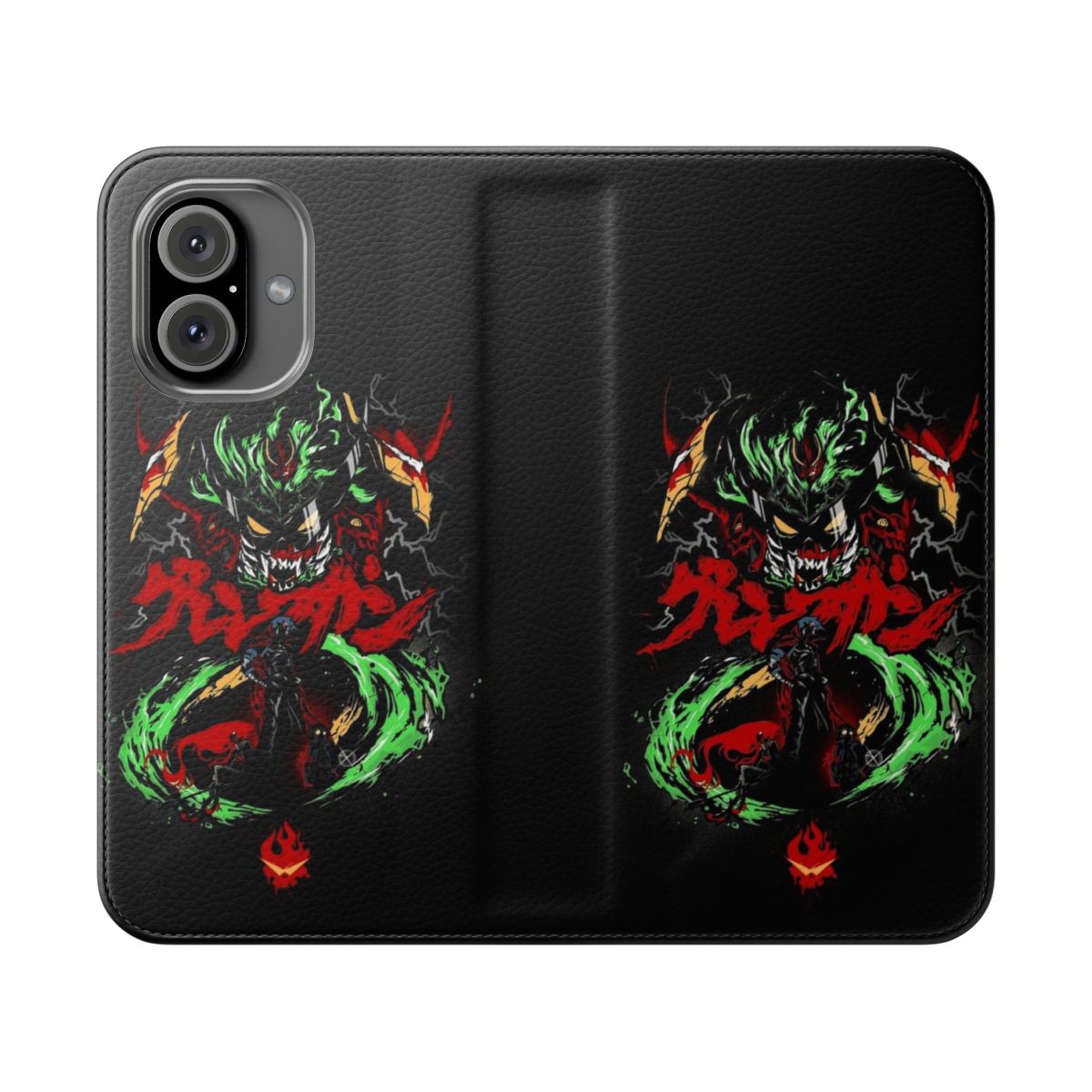 Anime-themed Gurren Lagann phone case with skull and fire design